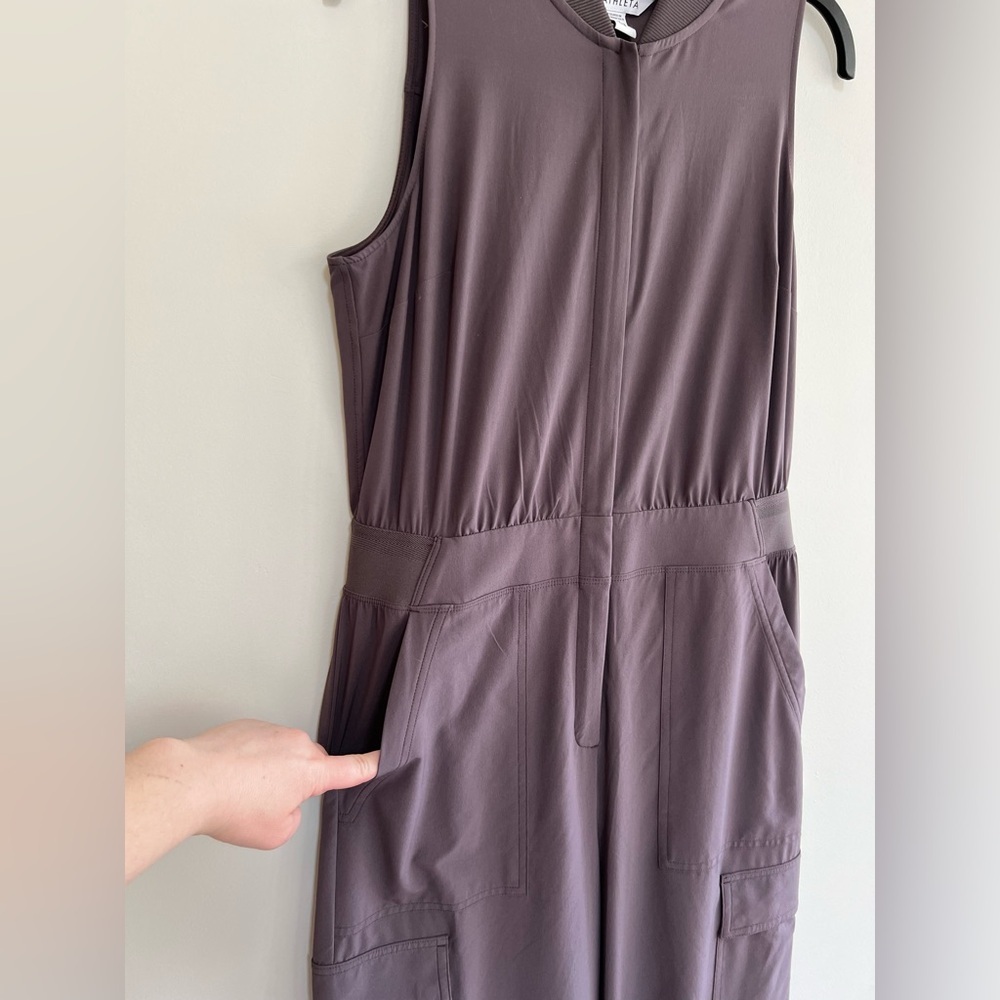 Athleta Brooklyn Sleeveless Front Zip Cargo Pant Utility Jumpsuit Romper Brown 8 - Picture 6 of 15